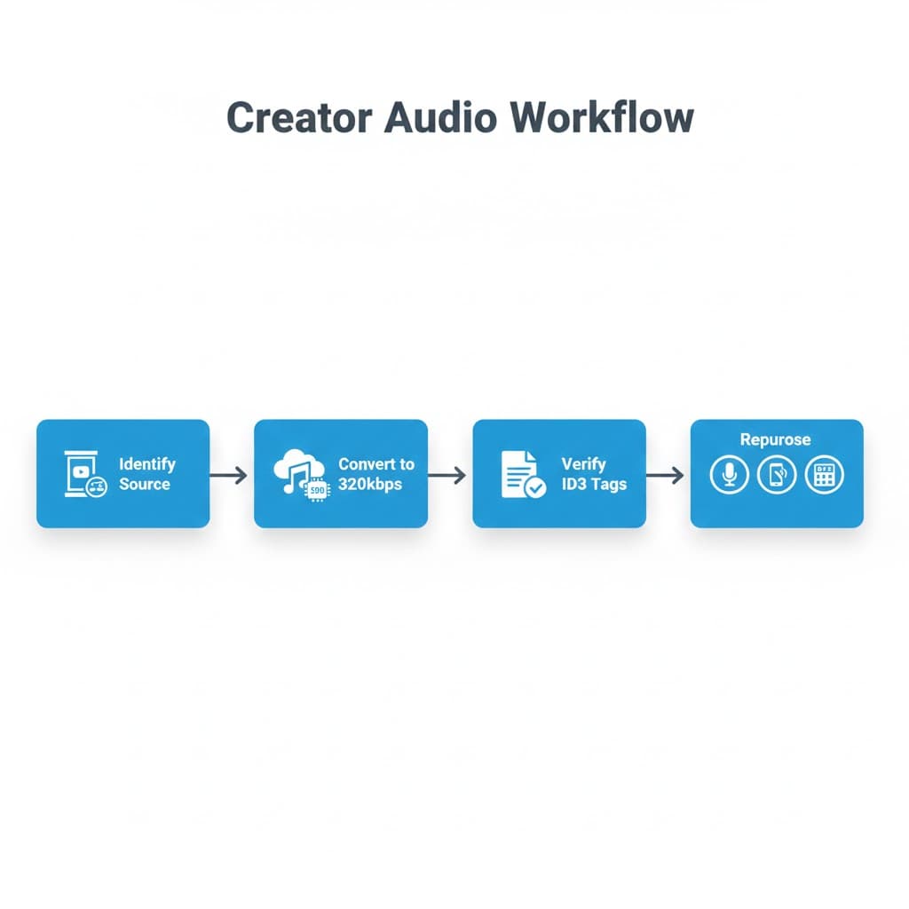 Creator workflow flowchart for legal youtube shorts audio extraction